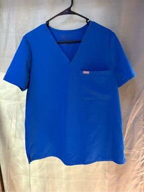 FIGS Scrub Top Women’s Large Blue V Neck Medical Nurse Uniform